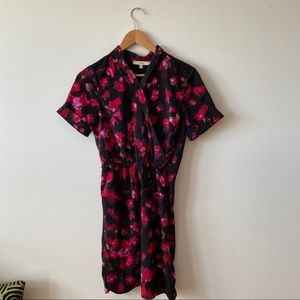 Pink, Red and Black Floral Office Dress